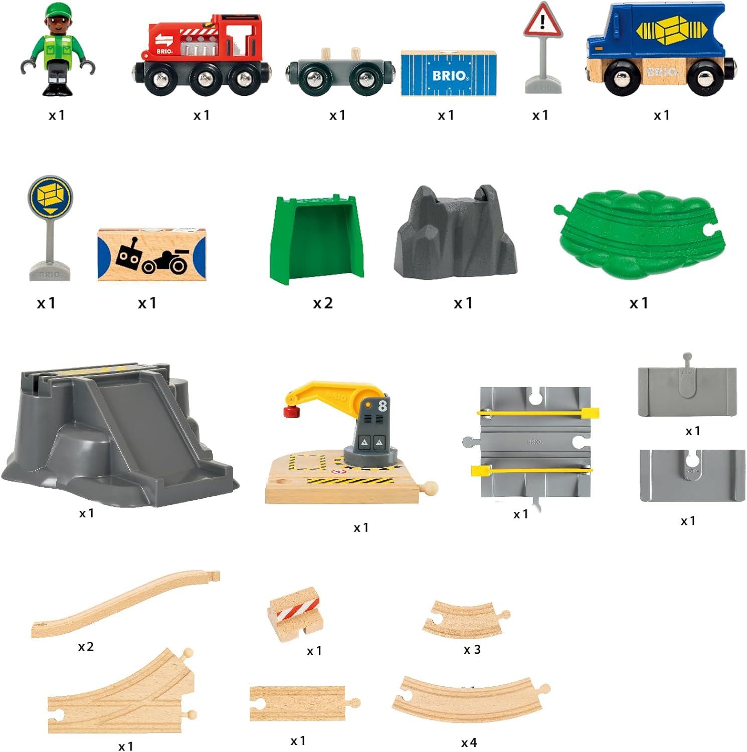 imageBRIO World 36023 Cargo Delivery Set 29Piece Wooden Train Set Toy for Kids Age 3 Years Up
