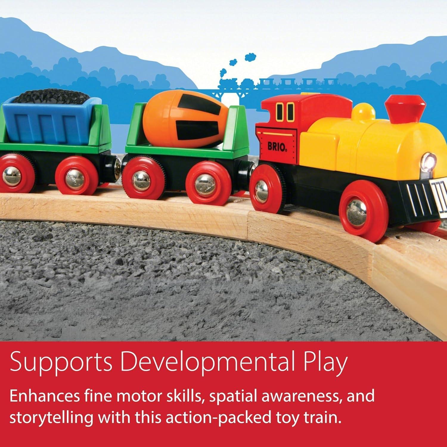 imageBRIO World Battery Operated Action Train Motorized for Wooden Tracks Kids Electric Set Includes Moving Coal Wagon ampamp Rotating Cement Mixer Compatible with All Railway Sets Kids Ages 3 ampamp UpTrain
