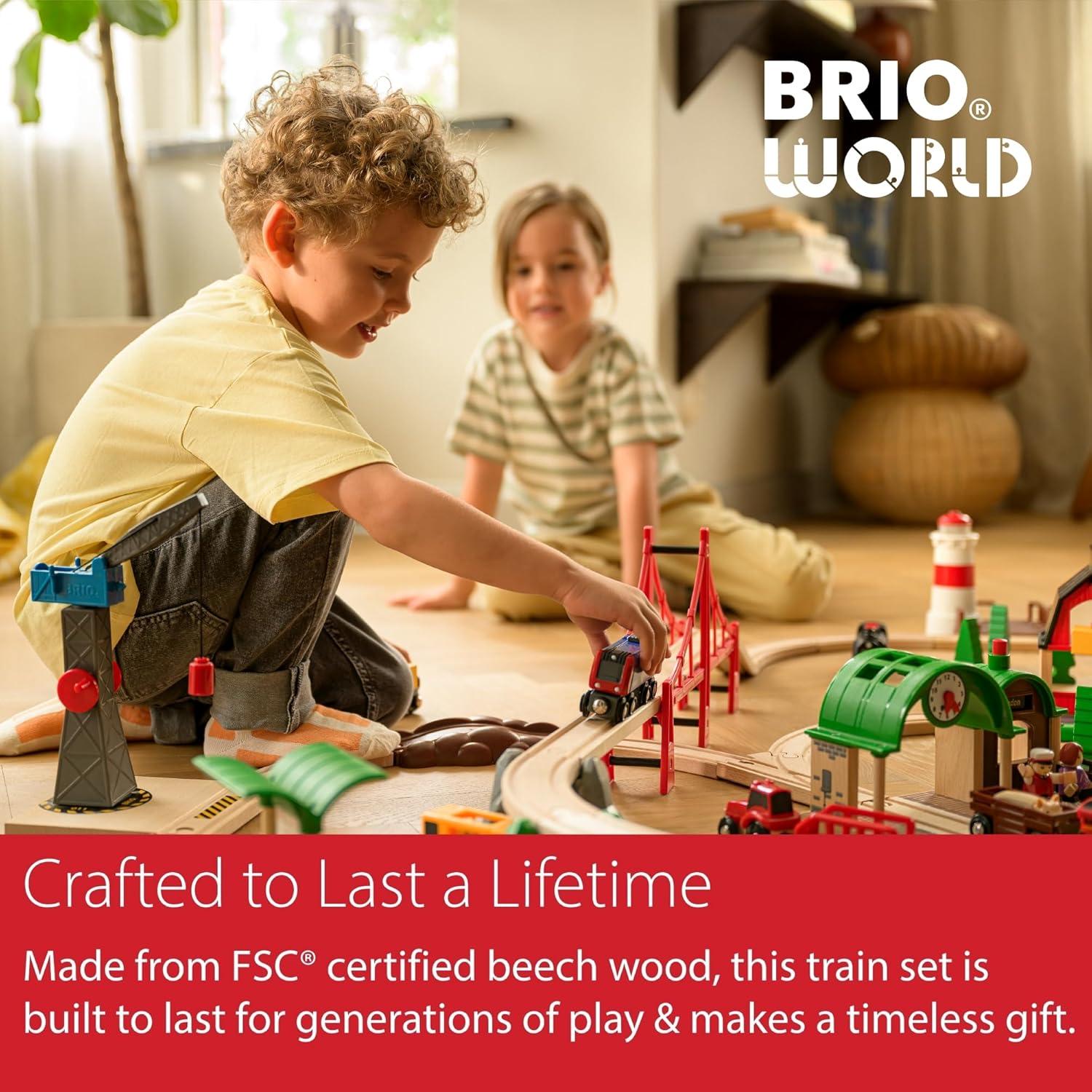 imageBRIO World Deluxe Railway Set 87Piece Wooden Train Set Includes Passenger ampamp Freight Trains Stations Accessories Safe ampamp Sustainable MESH Accredited Fun Play for Kids Ages 3 ampamp UpRailway Set