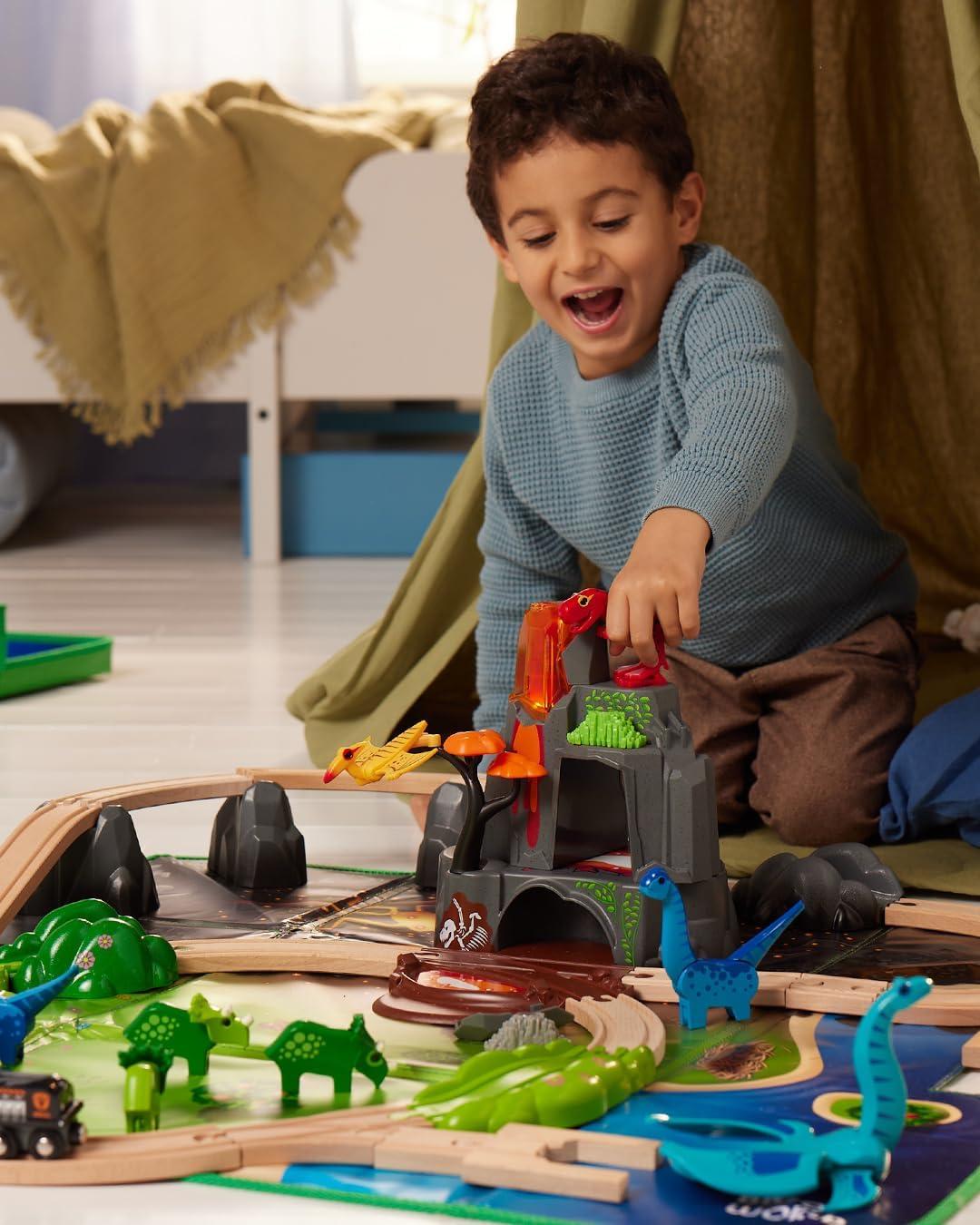 imageBRIO World Dinosaur Deluxe Set 44Piece FSCCertified Wood Train Set ampamp Accessories Works with All Wooden Train Sets Dinosaur Train Engine 2 Wagons 8 Dinosaurs Tracks ampamp More Kids Ages 3BRIO World 36104 Dinosaur Deluxe Set 44Piece Toy Train Set for Kids Ages 3 Years and Up