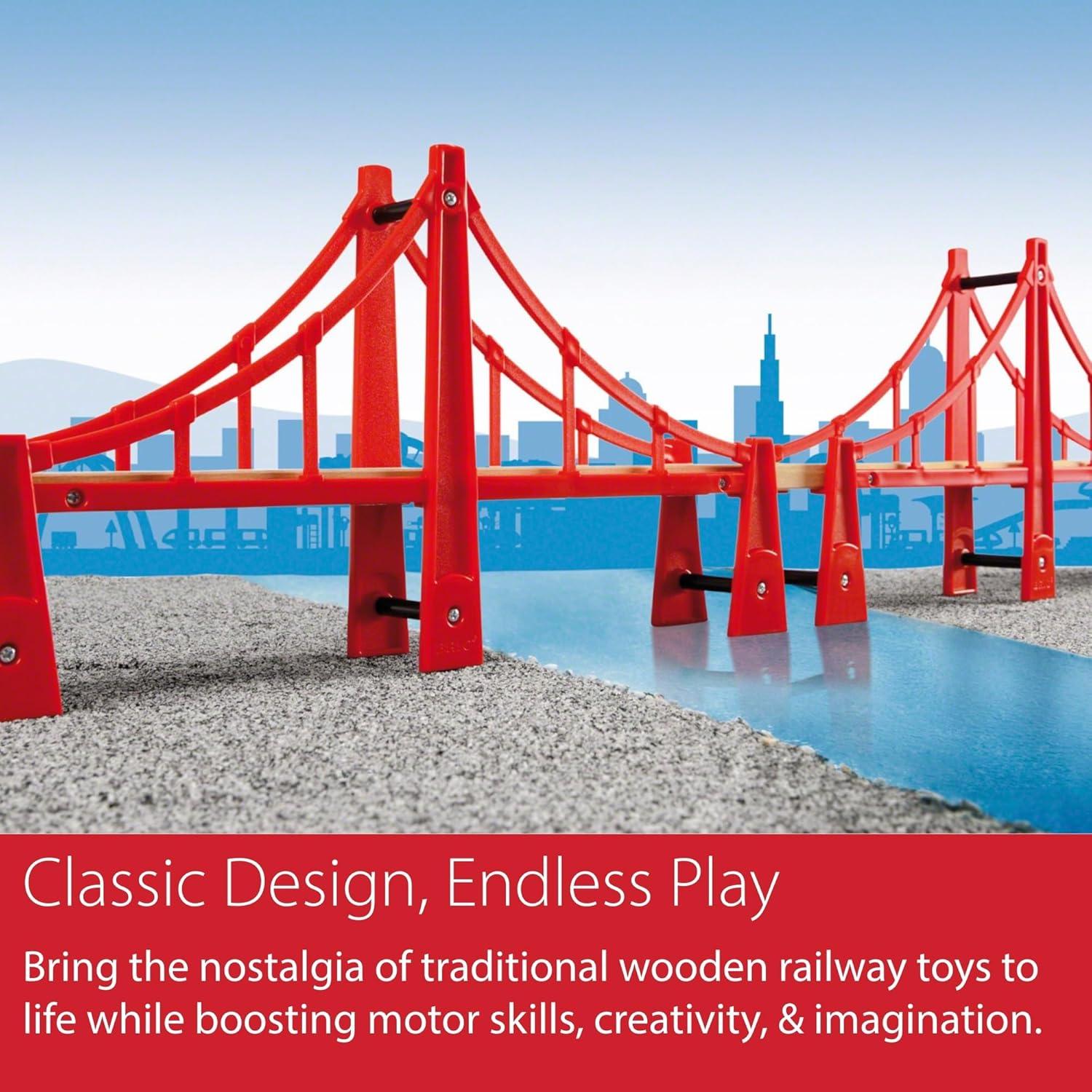 imageBRIO World Double Suspension Bridge FSCCertified Longest Wooden Train Track Bridge Compatible with All BRIO Railway Sets 5Piece Set of 2 Bridges ampamp 3 Tracks Creative Fun for Kids Ages 3 ampamp Up