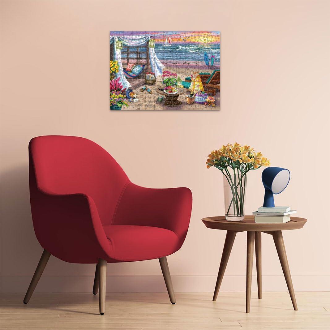 imageRavensburger Cabana Retreat 500 Piece Large Format Jigsaw Puzzle Enjoy Peaceful Salty Breezes and a Stunning Ocean Sunset Frameable Premium Quality Puzzles for AdultsJigsaw Puzzle
