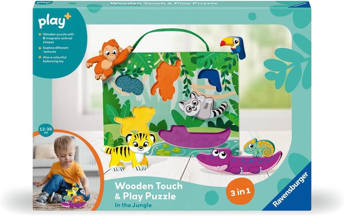 imageRavensburger Play Wooden Touch ampamp Play Puzzle in The Jungle Textured Wooden Puzzle Engages Tactile ampamp Fine Motor Skills