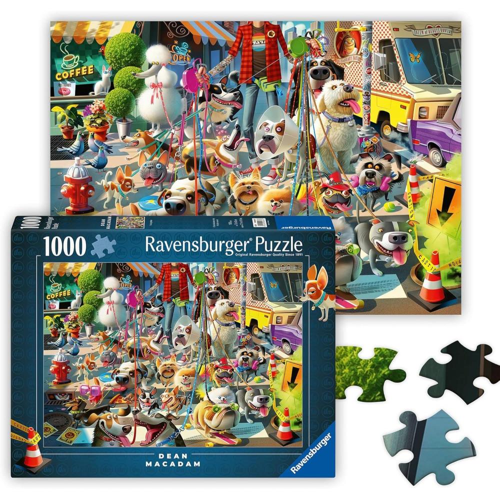 imageRavensburger The Dog Walker 1000 Piece Jigsaw Puzzle Vibrant Bold Colors and Laugh Inducing Details of an OverCommitted Dog Walker Premium Quality Puzzles for Adults