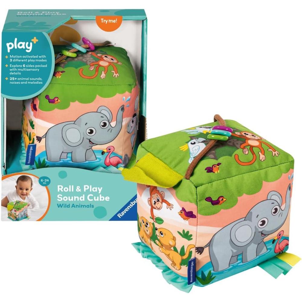 imageRavensburger Play Roll ampamp Play Sound Cube Wild Animals MotionActivated Sound Toy Encourages Crawling ampamp Coordination