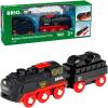 BRIO World Battery-Operated Steaming Train – 3-Piece Motorized Train Engine for Wooden Track with Lights and Kid-Friendly Steam – Interactive Play with Forward/Reverse – for Kids 3 & Up(Modern)
