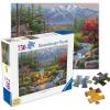 Ravensburger – Riverside Livingroom – 750 Piece Large Format Jigsaw Puzzle – Serene Vision of a Rustic Cabin, Mountains & Stream – Frameable – Premium Quality – Puzzles for Adults