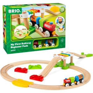 BRIO My First Railway Beginner Pack – 18-Piece FSC-Certified Wood Train Set – Compatible with All BRIO Sets – Includes Rainbow Bridge & Rattle Wagon – Safe Play – Toddlers Ages 18 Months & Older(Railway)