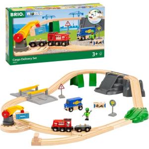 BRIO World – 36023 Cargo Delivery Set | 29-Piece Wooden Train Set Toy for Kids Age 3 Years Up