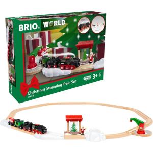 BRIO World – Christmas Steaming Train – Battery-Operated Train – 27-Pc Motorized Steam Engine for Wooden Track with Lights and Kid-Friendly Steam – Interactive Play with Forward/Reverse – for Kids 3+(BRIO World – 36014 Christmas Steaming Train Set | 27-Piece Kid-Friendly Set | Age 3+ Compatible | FSC-Certified Beech Wood | Complements All BRIO Railway Sets & Accessories | Multicolor)