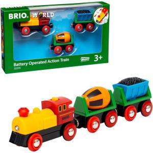 BRIO World Battery Operated Action Train – Motorized for Wooden Tracks – Kids Electric Set – Includes Moving Coal Wagon & Rotating Cement Mixer – Compatible with All Railway Sets – Kids Ages 3 & Up(Train)
