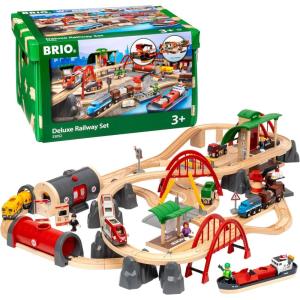 BRIO World Deluxe Railway Set – 87-Piece Wooden Train Set – Includes Passenger & Freight Trains, Stations, Accessories – Safe & Sustainable – MESH Accredited Fun Play for Kids Ages 3 & Up(Railway Set)