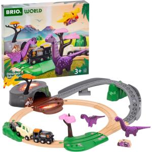 BRIO World Dinosaur Adventure Set – 21-Piece FSC-Certified – Wood Train Set & Accessories – Works with All BRIO Railway Sets – Dinosaur Train Engine, 2 Wagons, Dinosaurs, Tracks & More – Ages 3+(BRIO World – 36094 Dinosaur Adventure Set | Deluxe Toy Train Set for Kids Aged 3 Years Up | Includes Playful Dinosaurs & Scenic Pieces | Compatible with BRIO Train Sets)