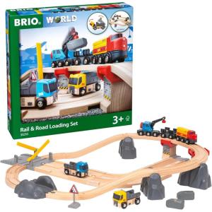 BRIO World Rail & Road Loading Set – 32-Piece FSC-Certified Wood Train Set & Accessories – Special Crane Car, Flatbed, Tracks, & More – Works with All Wooden Railway Sets – Fun Play for Ages 3+(Set)
