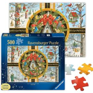 Ravensburger – Christmas Songbirds – 500 Piece Large Format Jigsaw Puzzle – Quaint & Musical Winter Birds and Birdhouses Decorated for The Holidays – Premium Quality – Ages 12+