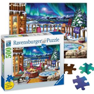 Ravensburger – Northern Lights – 500 Piece Large Format Jigsaw Puzzle – Stunning, Bold, Vivid Image of The Phenomenon – Warm Fireside Cabin – Premium Quality – Puzzles for Adults(Jigsaw Puzzle)