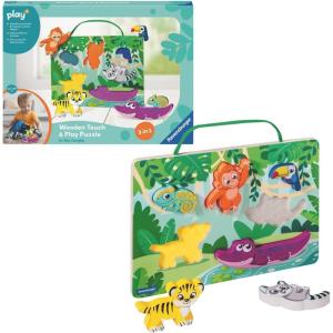 Ravensburger Play+ Wooden Touch & Play Puzzle – in The Jungle | Textured Wooden Puzzle | Engages Tactile & Fine Motor Skills