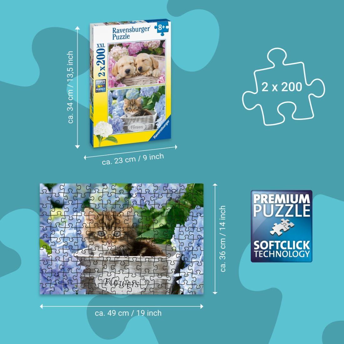 imageRavensburger Puppies ampamp Kitties 200 Piece Jigsaw Puzzle 2 Pack XXL Pieces Easier Assembly Adorable Huggable Pups ampamp Kittens Premium Quality Ideal Gift ScreenFree Fun Children Age 8