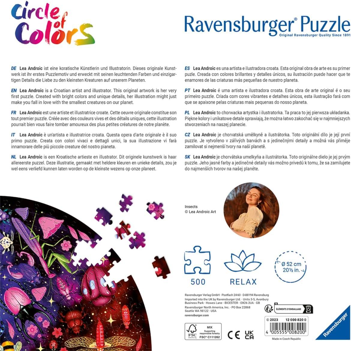 imageRavensburger Circle of Colors Insects 500 Piece Jigsaw Puzzle for Adults 12000820 Handcrafted Tooling Made in Germany Every Piece Fits Together Perfectly