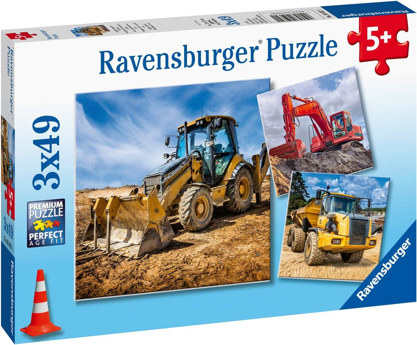 imageRavensburger Diggers at Work Puzzle Set 3x49 Piece Jigsaw Puzzles for Kids ScreenFree Activity Boosts Concentration and Focus Great Gift