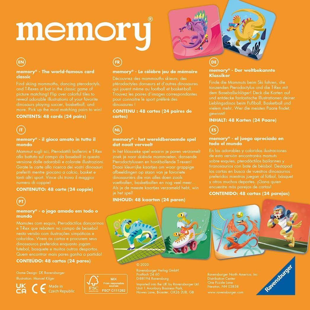 imageRavensburger Dinosaur Sports Memory Game for Girls ampamp Boys Ages 3 to 5A Fun ampamp Fast Dino Memory Game