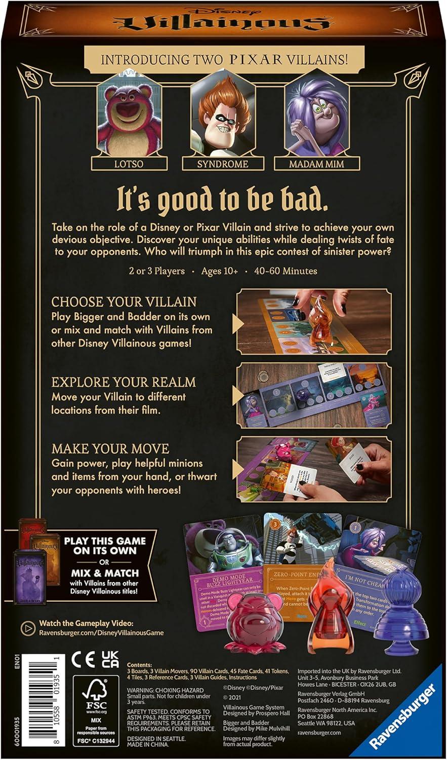 imageRavensburger Disney Villainous Bigger and Badder Strategy Board Game New Pixar Villains Play as Syndrome Lotso or Madam Mim Standalone or Expand with Other Villainous Games Ages 10