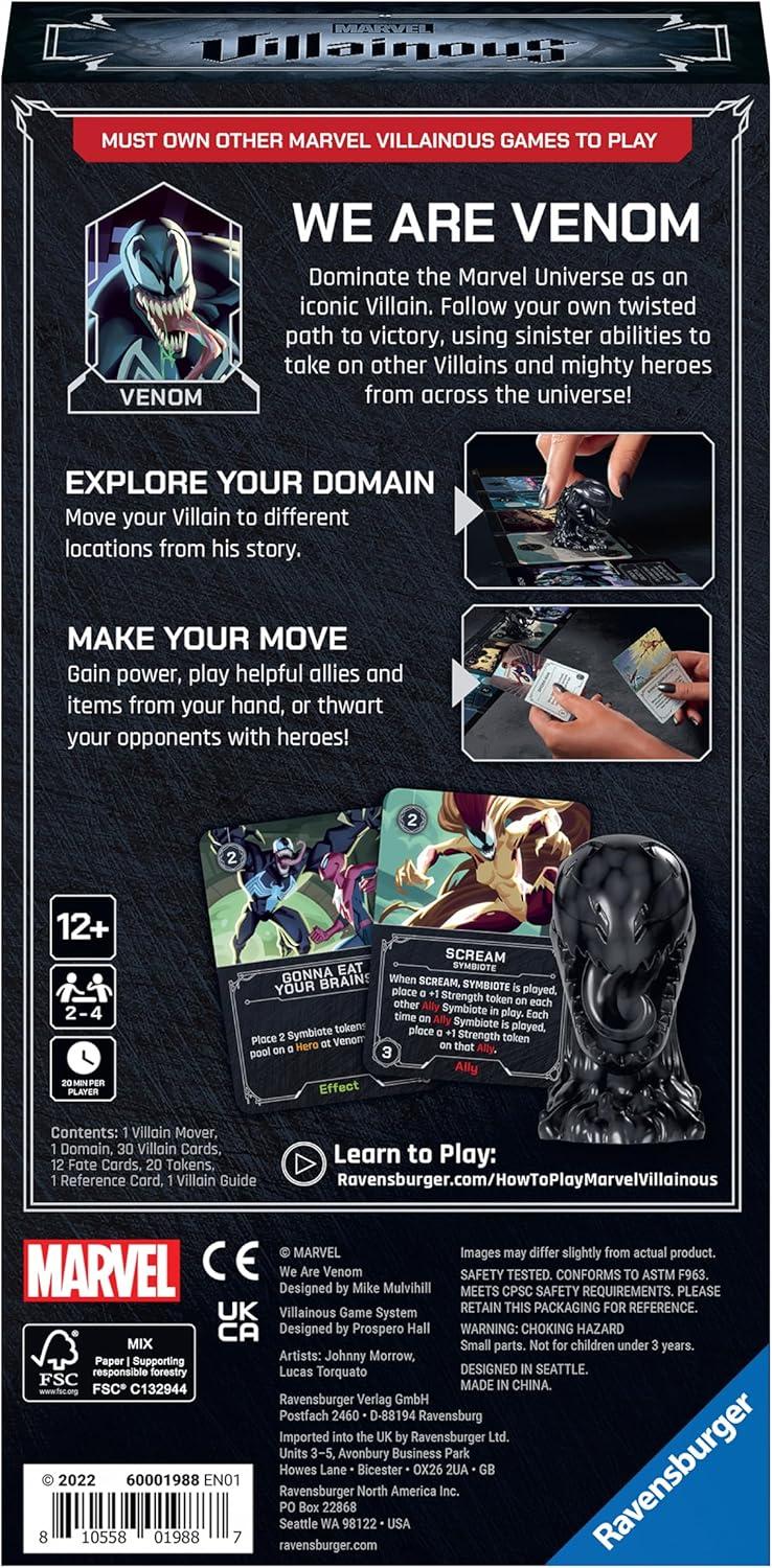 imageRavensburger Marvel Villainous We are Venom Single Character Strategy Board Game Expansion Play as Venom The Iconic Symbiote and Defeat SpiderMan Black Cat and Other Heros Ages 12 ampamp Up