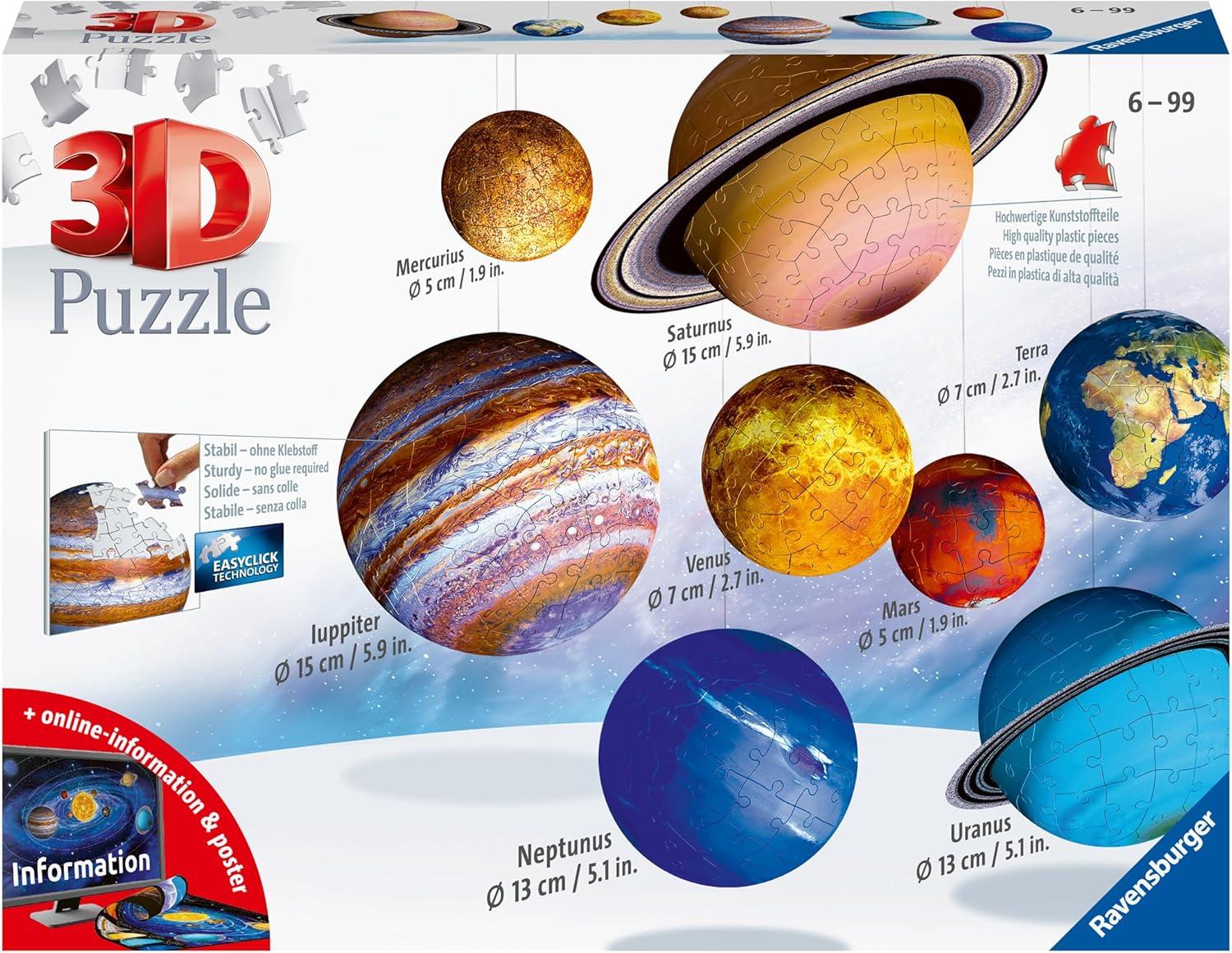 imageRavensburger Solar System 540 Piece 9 Planet 3D Jigsaw Puzzle Set for Kids ampamp Adults Easy Click Technology Durable Material MESH AccreditedSolar System