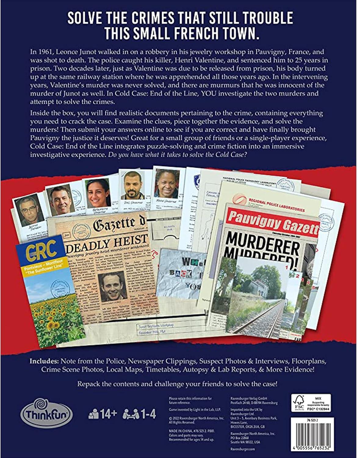 imageThinkFun Cold Case End of The Line Exciting Murder Mystery Game Promotes Deductive Reasoning ampamp Critical Thinking Ideal for Group Play or Solo Puzzle Solving Suitable for Ages 14