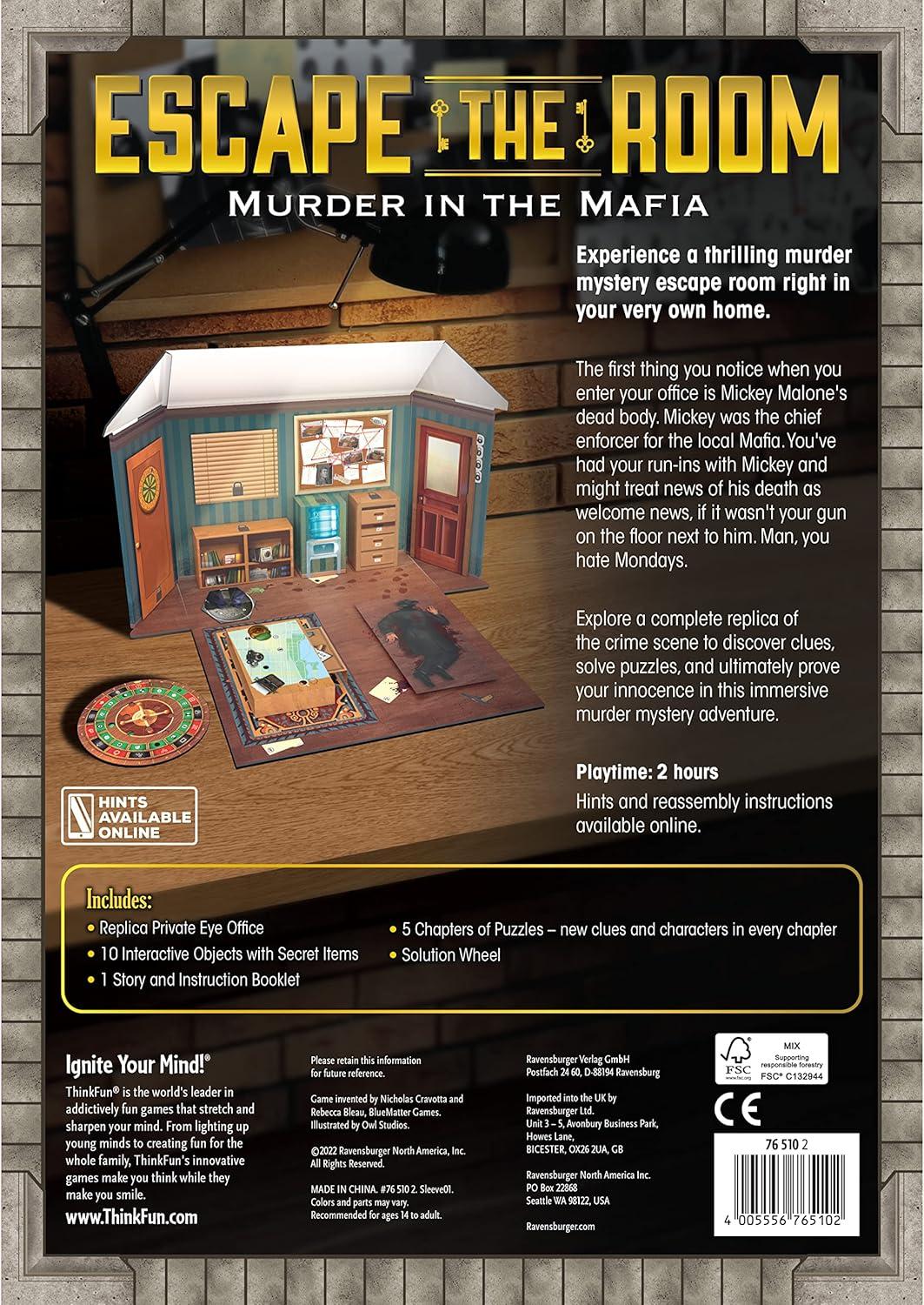 imageThinkFun Escape The Room Murder in The Mafia Engaging Brain Teaser Game for Age 13 and Up Ideal for Teens and Adults Perfect Addition to Game Nights