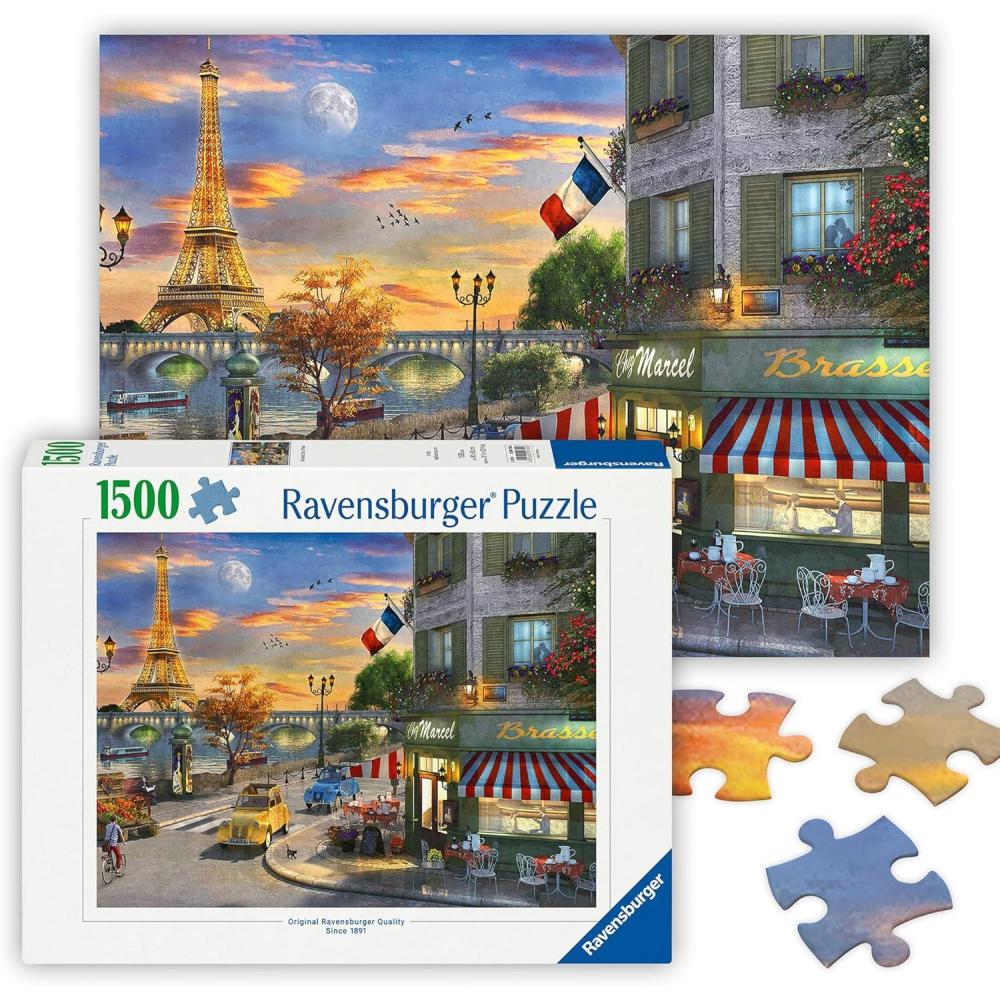 imageRavensburger Romantic City of Paris 1500 Piece Jigsaw Puzzle Featuring a Quaint Oldtime City Street and The Eiffel Tower Frameable Premium Quality Puzzles for AdultsNew design