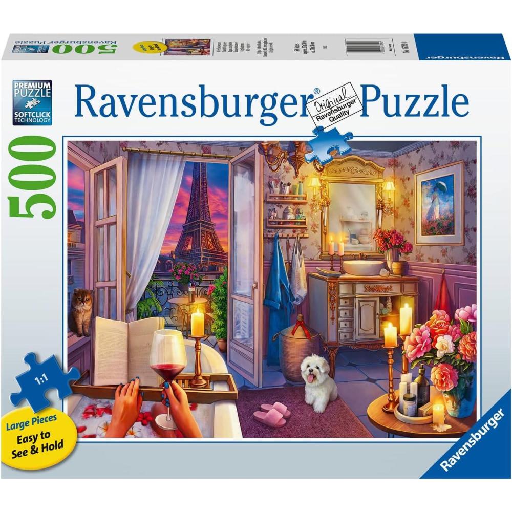 imageRavensburger Cozy Bathroom Jigsaw Puzzle 500 Piece Large Format Adult Friendly Unique Softclick Technology Vibrant ampamp GlareFree FSCCertified Sustainable ProductJigsaw Puzzle