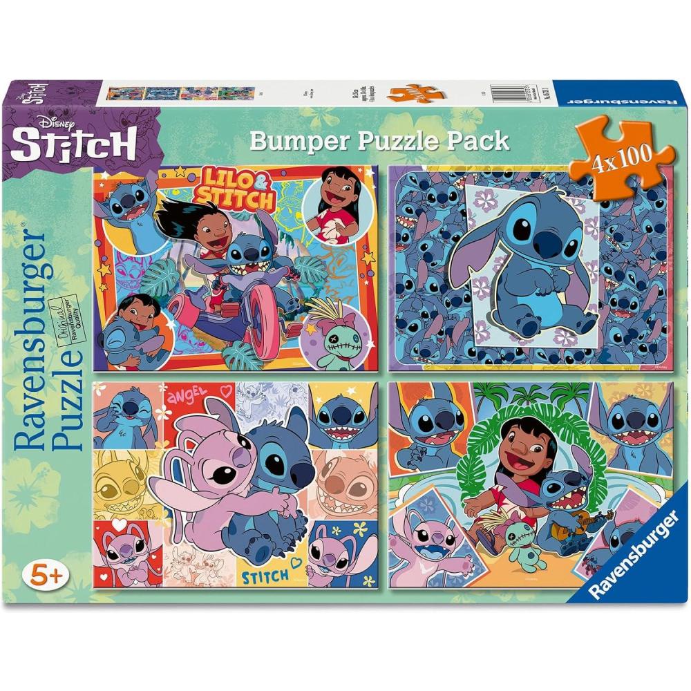 imageRavensburger Disney Stitch Bumper Pack 4x100 Piece Jigsaw Puzzle for Kids Every Piece is Unique Pieces Fit Together Perfectly