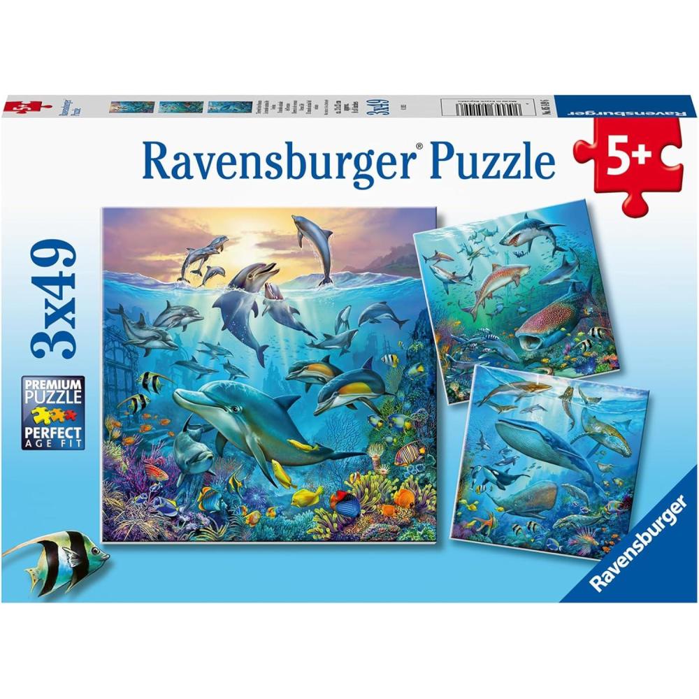 imageRavensburger Ocean Life Puzzle Set 3x49 Piece Jigsaw Puzzles for Kids ScreenFree Activity Boosts Concentration and Focus Great Gift