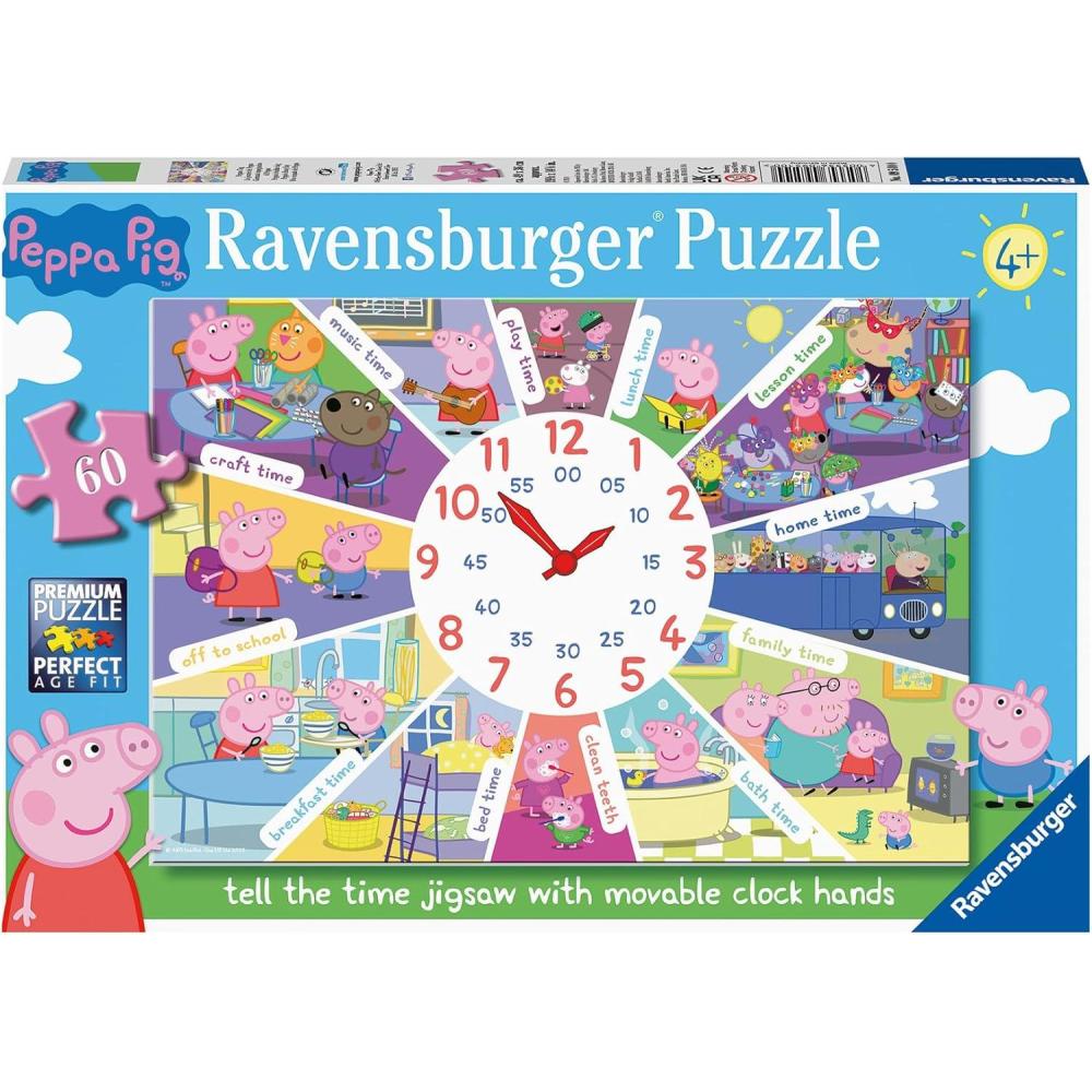 imageRavensburger Peppa Pig Tell The Time 60 Piece Clock Jigsaw Puzzle for Kids ScreenFree Activity Boosts Concentration and Focus MESH Accredited