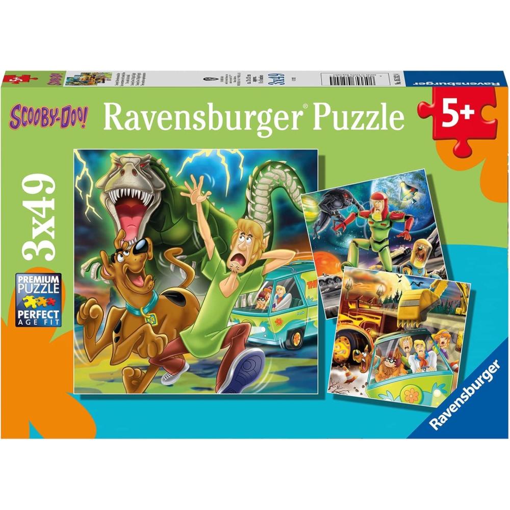 imageRavensburger Scooby Doo Three Night Fright KidFriendly 3x49 Piece Jigsaw Puzzles Set FSCCertified Engaging Imagery Durable EasytoHold Pieces Beneficial for Cognitive Development
