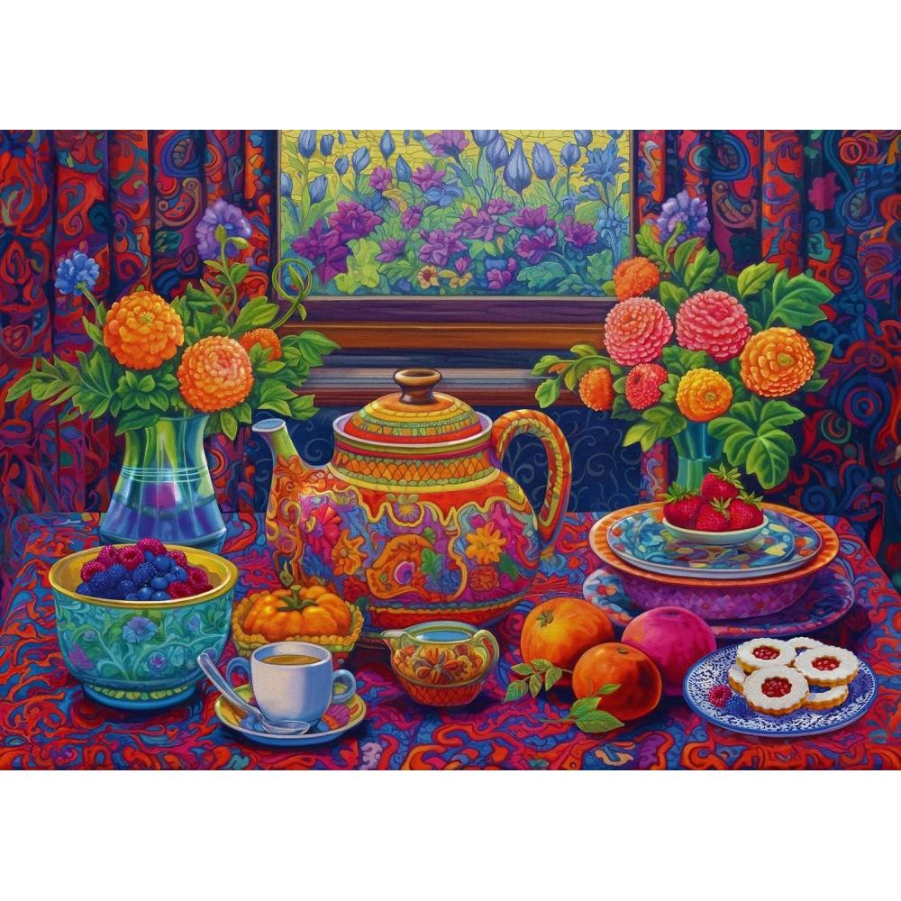imageRavensburger Time for Tea 300 Piece Large Format Jigsaw Puzzle Relaxing Tea Time Scene EcoConscious Puzzle Making