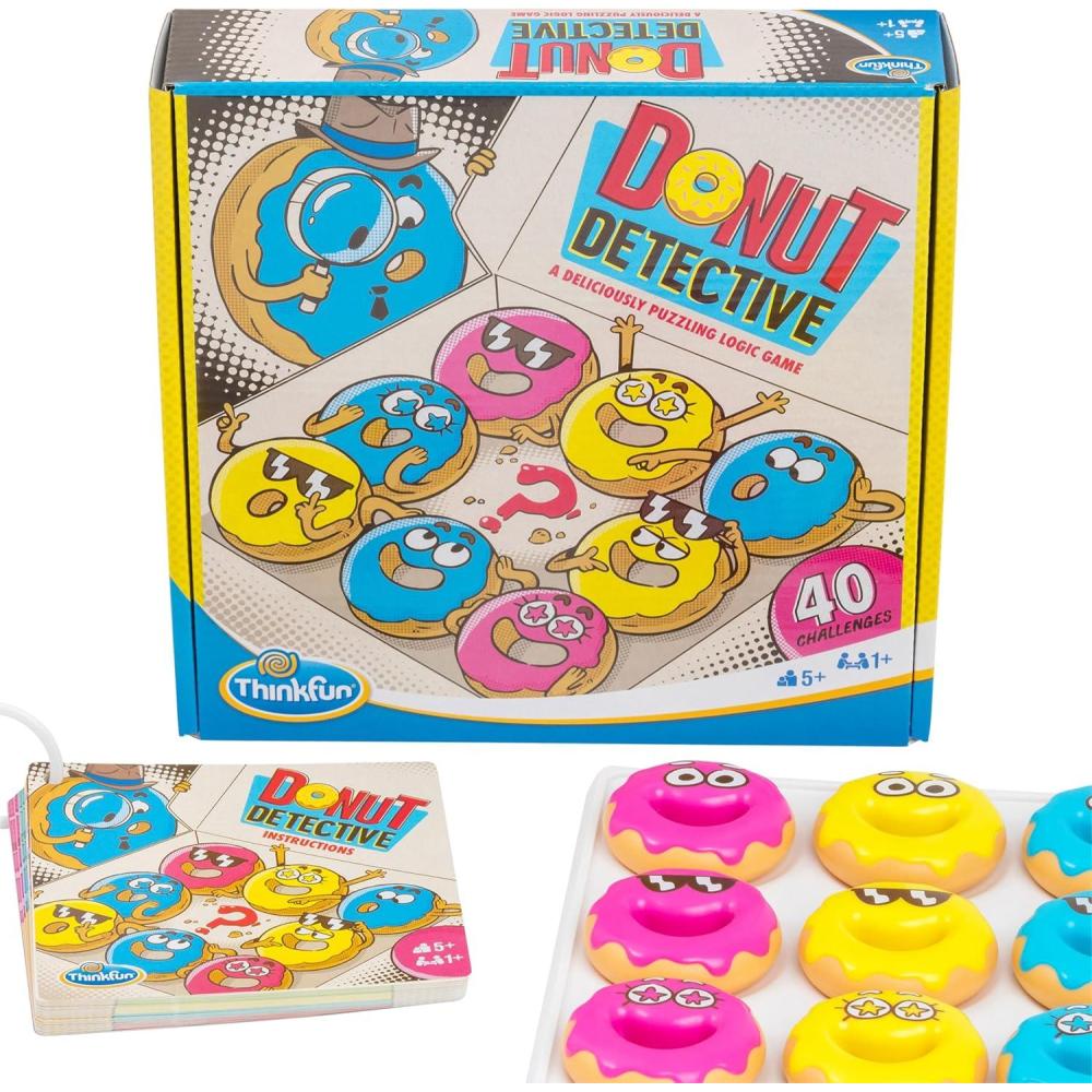 imageThinkFun Donut Detective  A Deliciously Puzzling Logic Game  Strengthens ProblemSolving Skills with 40 Challenging Puzzles  Ages 8