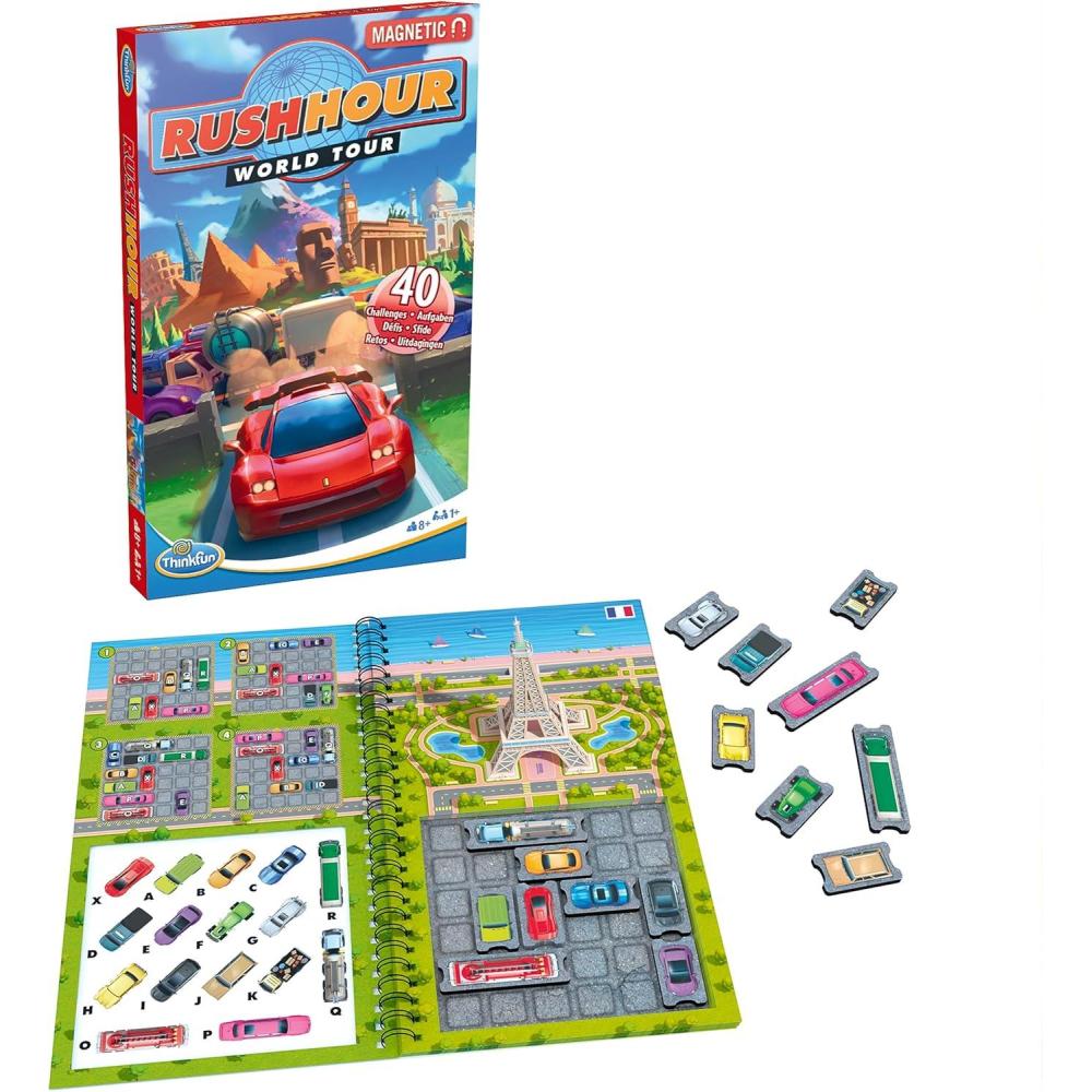imageThinkFun Rush Hour World Tour Magnetic Travel Puzzle Embark on a Global Adventure of Logic and Strategy in a Compact Travel Edition