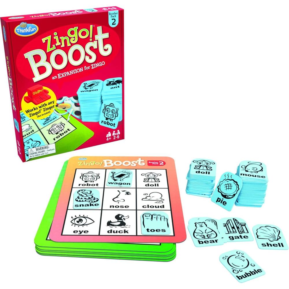 imageThinkFun Zingo Booster Pack 2  Expansion Pack for Popular Zingo Game  Designed for Kids Ages 4 and Up  BrainStimulating Word Puzzle Game  Trusted by Families Worldwide