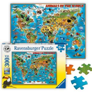 Ravensburger – Animals of The World – 300 Piece Jigsaw Puzzle – XXL Pieces for Easier Assembly – Exciting, Colorful Animal Map – Premium Quality – Ideal Gift – Screen-Free Fun – Children Age 9+