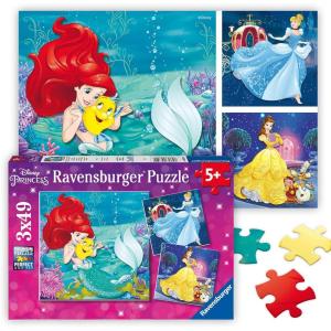 Ravensburger – Disney Princess Adventures – 49 Piece Jigsaw Puzzle 3 Pack Set – Vibrant Colors – Belle, Ariel & More – Larger Pieces – Premium Quality – Ideal Gift – Screen-Free Fun – Children Age 5+