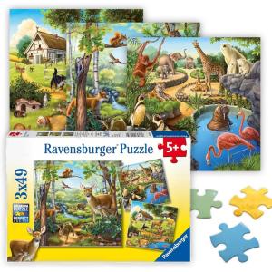 Ravensburger – Forest, Zoo & Farm Animals – 49 Piece Jigsaw Puzzle 3 Pack Set – Vibrant Colors – Deer, Horses & More – Larger Pieces – Premium Quality – Ideal Gift – Screen-Free Fun – Children Age 5+