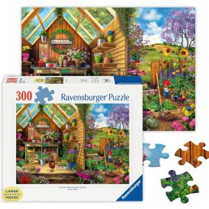 Ravensburger – Gardener’s Getaway – 300 Piece Large Format Jigsaw Puzzle – Bright and Vivid Gardener’s Dream with Gnomes & More – Frameable – Premium Quality – Puzzles for Adults