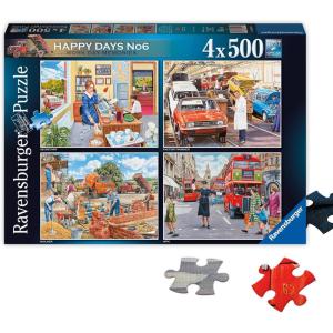 Ravensburger – Happy Days Work Day Memories – 4 x 500 Piece Jigsaw Puzzle – Bold Colors and Intricate Details of Work Lives from Yesteryear – Premium Quality – Puzzles for Adults(Single)