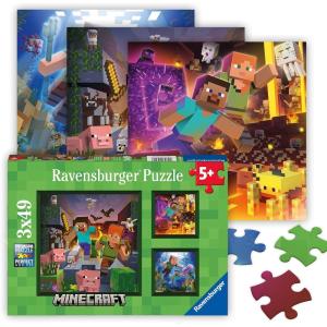 Ravensburger – Minecraft Biomes – 49 Piece Jigsaw Puzzle 3-Pack Set – Pixelated Forests, Oceans & More – Bright, Stunning Imagery – Premium Quality – Ideal Gift – Screen-Free Fun – Children Age 5+