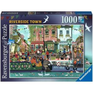 Ravensburger – Riverside Town – 1000 Piece Jigsaw Puzzle – Quaint Village on The Water – Vibrant, Rustic Scene of Yesteryear – Frameable – Premium Quality – Puzzles for Adults(Antique Design)