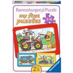 Ravensburger My First Puzzles – Excavator, Tractor, Dump Truck | 3-in-a-Box Toddler Jigsaw Puzzle Set | 3 x 6 Pieces | Ages 2+