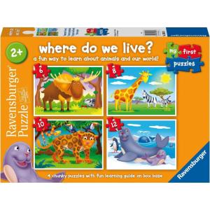 Ravensburger My First Puzzles: Where do we Live? (6, 8, 10, & 12 Pieces) Jigsaw Puzzle for Kids – Every Piece is Unique, Pieces Fit Together Perfectly – MESH Accredited