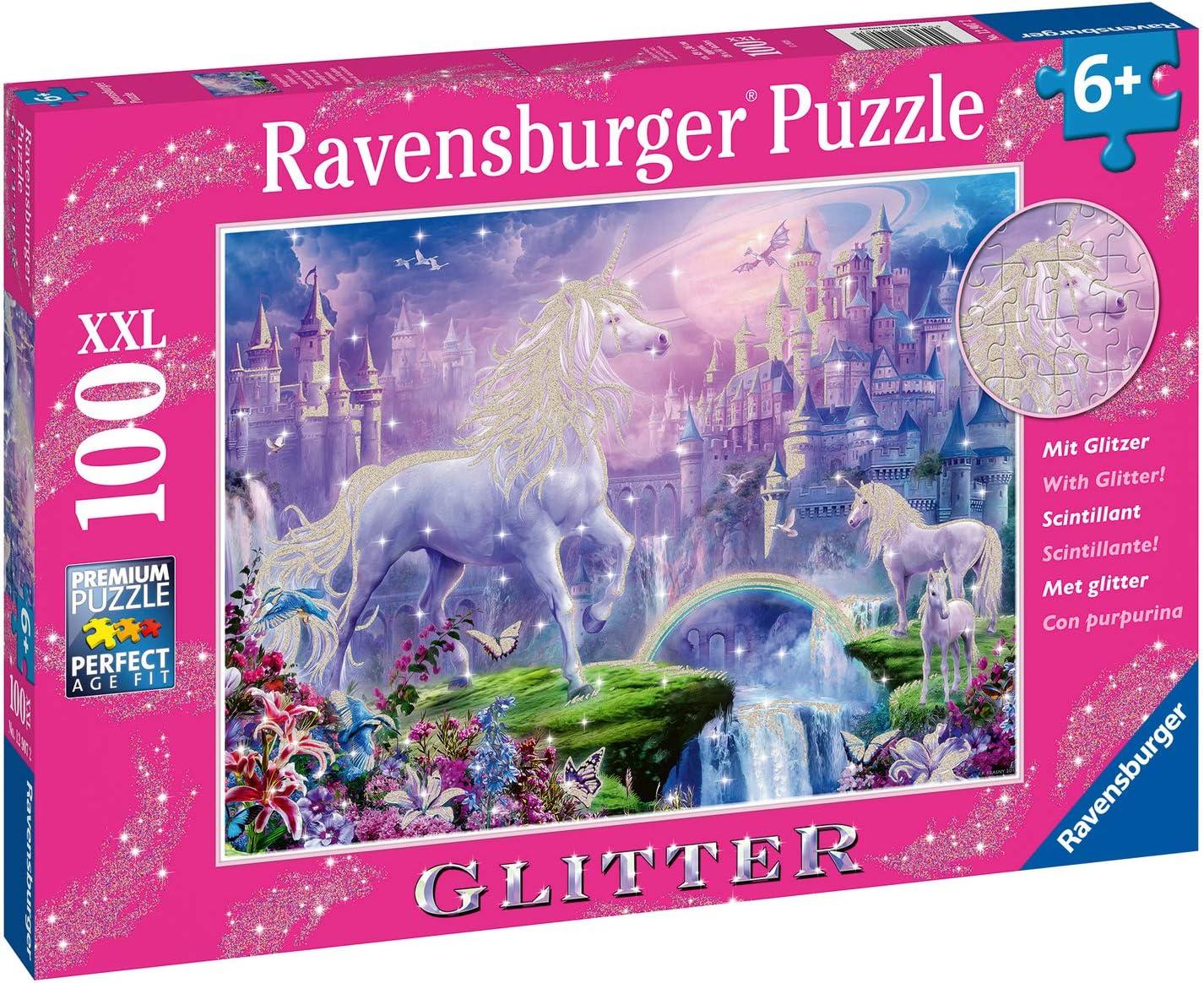 image:imageRavensburger Unicorn Kingdom 100 Piece XXL Glitter Jigsaw Puzzle for Kids 12907 Every Piece is Unique Pieces Fit Together Perfectly